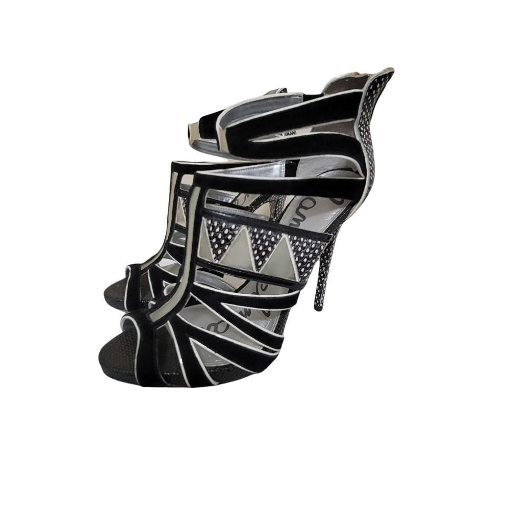 Sam Edelman Black and White Strappy Leather Pumps 7.5m